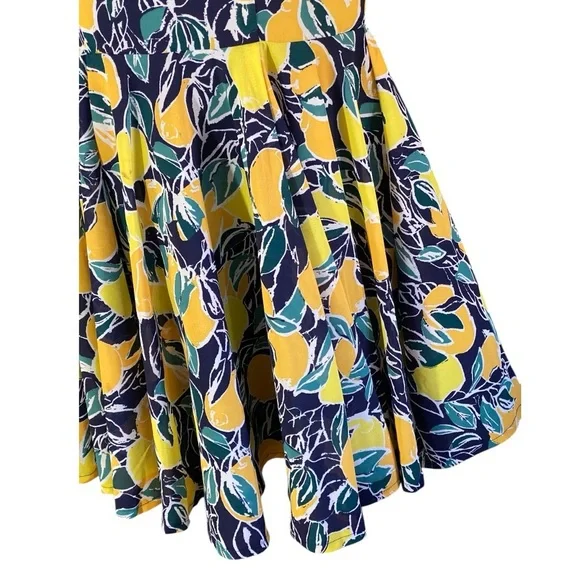 Maison Jules Lemon Print Fit & Flare Dress Cottagecore Retro Style Fruit Citrus - Picture 5 of 12